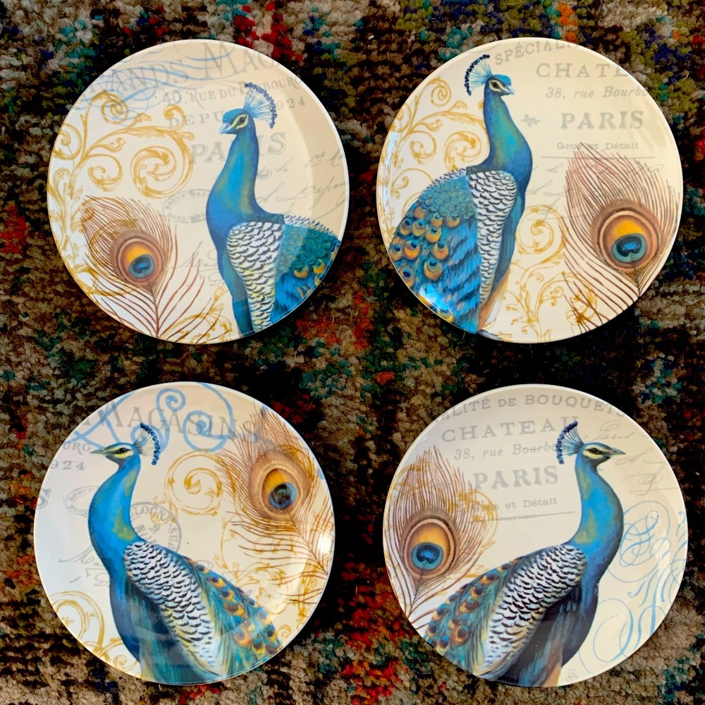 Set of Four 4 Peacock Decorative Plates